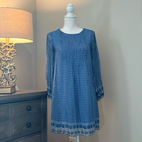 Vineyard Vines Printed Pintuck Swing Dress Deep Bay Blue Size XXS Silk Blend - Picture 1 of 16